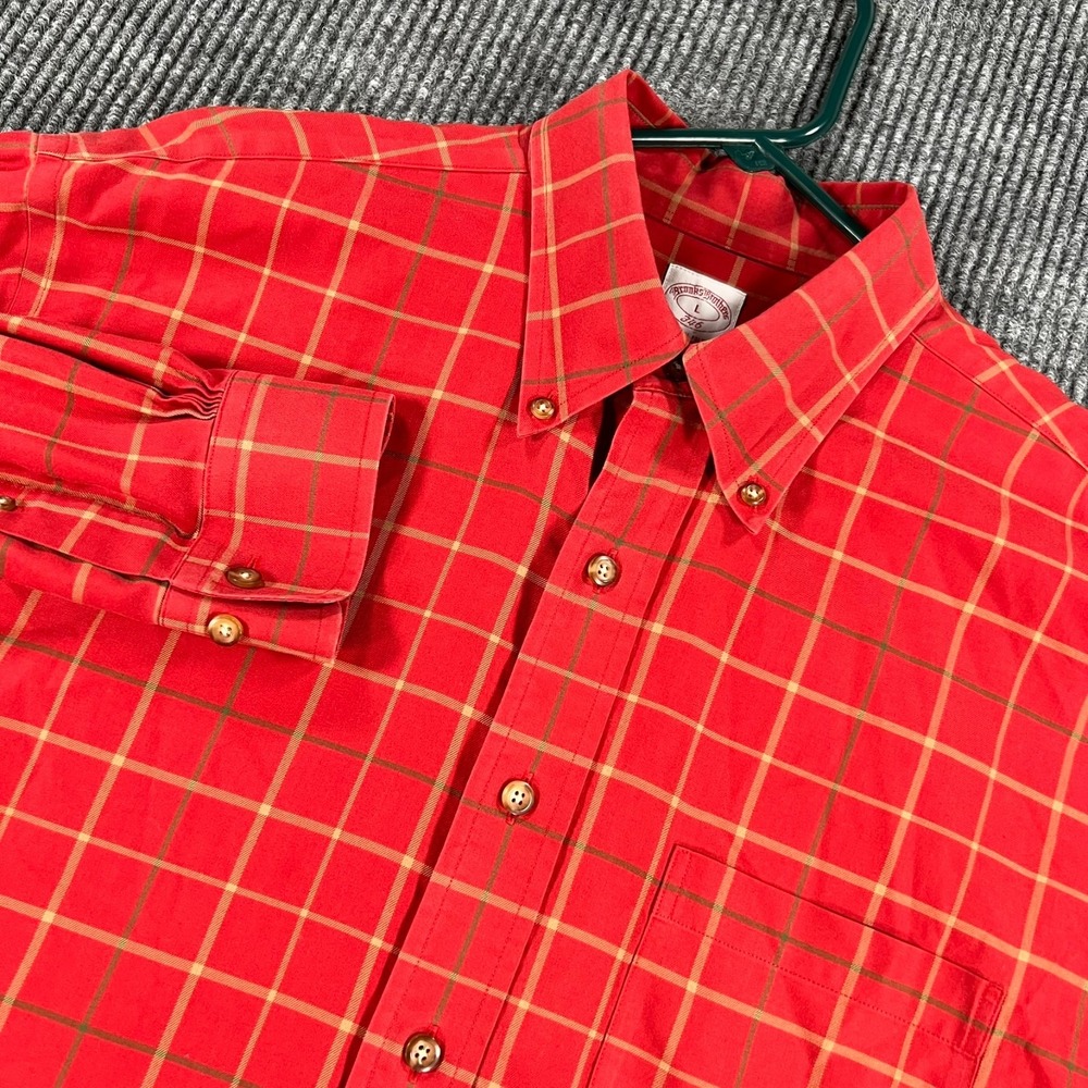 Brooks Brothers 346 Shirt Mens Large Red Plaid Long Sleeve Button Down Cotton